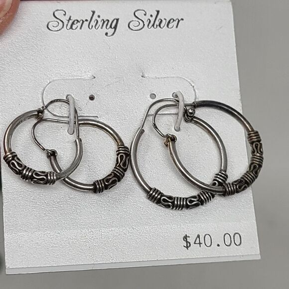 STERLING SILVER Lot of 2 Pairs of Hoop Earrings NWT - Picture 3 of 6